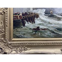 Theodor Alexander Weber (German 1838-1907): French Tug Boat entering Calais Harbour, oil on canvas signed with initial 29cm x 59cm 
Provenance: private collection, purchased David Duggleby Ltd 4th November 2006 Lot 35