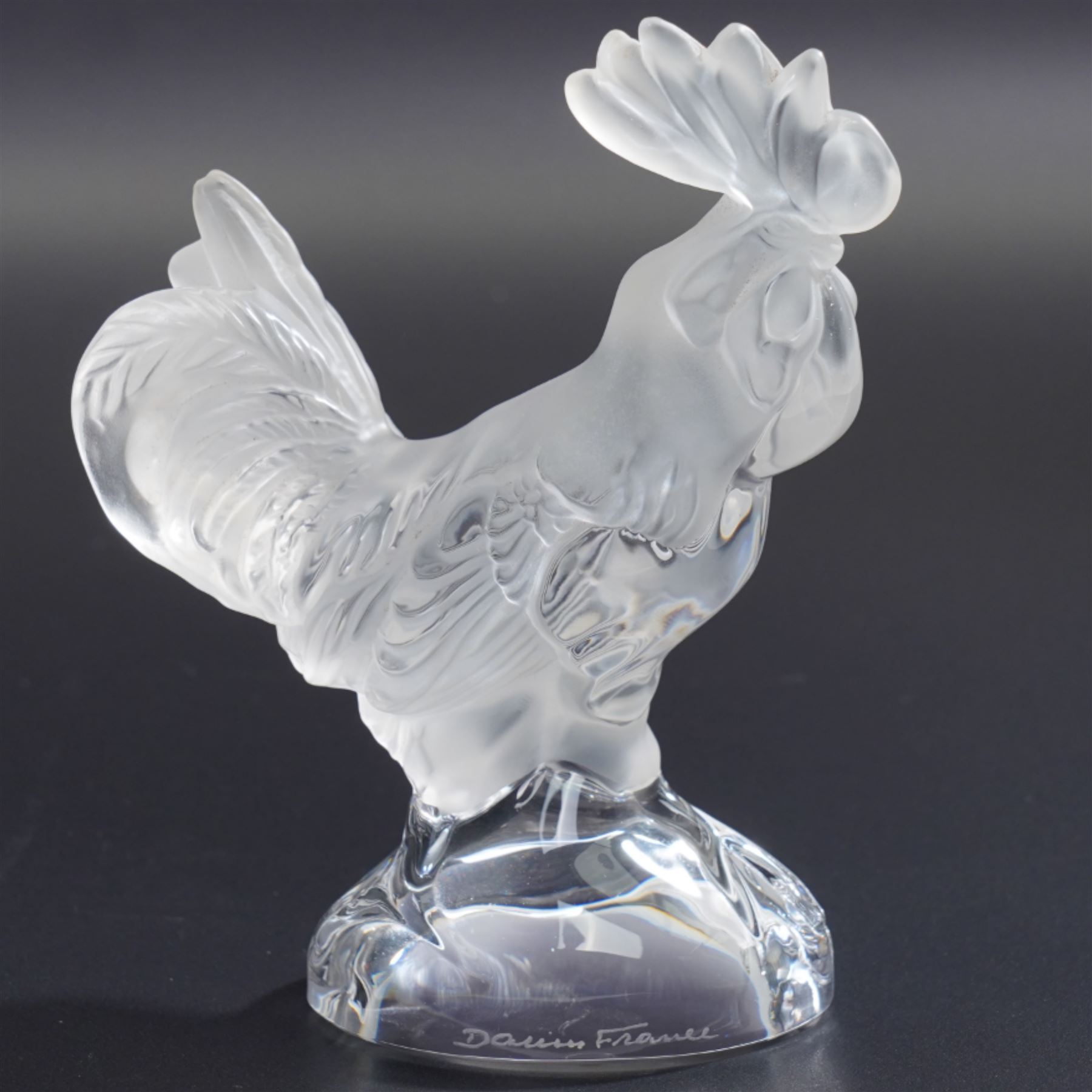 Daum France frosted glass Cockerel, signed to base, in original box, H12.5cm