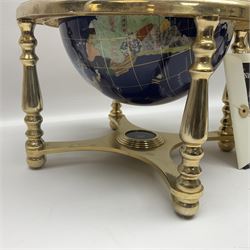 Night Sky Celestial Globe, on gilt metal stand, H36cm, with original box and certificate, together with a polished hardstone terrestrial globe, H34cm