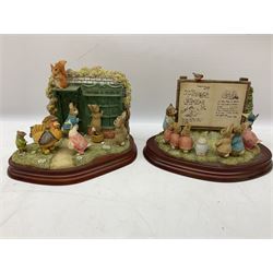 Border Fine Arts Beatrix Potter figures, to include Tableau no. 669814, The Tale of Ginger and Pickles no.A0460, Peter Rabbit in the Garden 739499, Mr Jeremy Fisher A0621, Tabitha Twitchit Brushing Kittens A0625, many with original boxes  