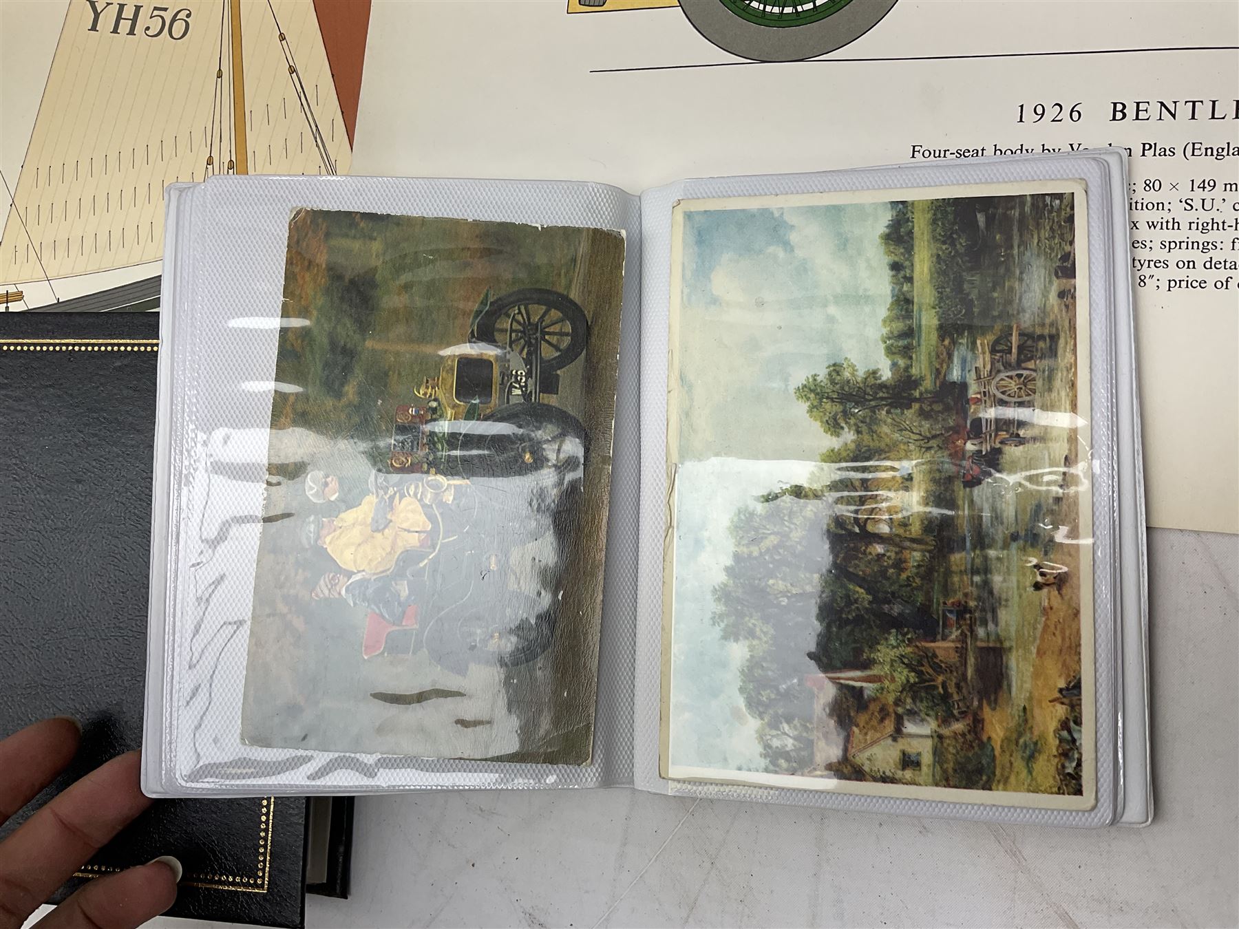 Set of four framed coloured prints humorous fire brigade related, after Chris Reynolds, together with Brooke bond picture cards, to include Asian wild life, the race into space, travel through the ages etc