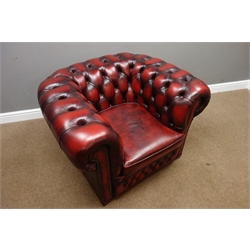  Chesterfield club armchair upholstered in deeply buttoned ox blood leather, W105cm, D88cm  