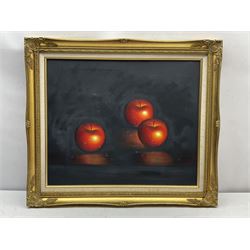 K Mason (20th century): Still Life of Three Apples, oil on canvas signed 50cm x 60cm 