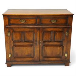 18th century style oak dresser base, rectangular moulded top over two frieze drawers with ...