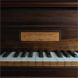 Early 19th century Grand Piano by John Broadwood & Son, London serial No 7695, 1820.
Early straight strung Regency Grand Piano, part re-furbished and re-strung, soundboard with some small cracks, bridges good, action and damping responsive but requirering adjustment in places, English grand action with a six octave keyboard, with 73 keys C1-C7, with Ivory naturals and ebony sharps, Lyre with sustain and una-chorda pedals, satinwood case with ebony inlay and crossbanding, adjustable open lattice music desk, raised on four turned legs with castors. In 1818 two years before this piano was manufactured, a similar piano of this design was presented to Beethoven by Thomas Broadwood.

 You can find and listen to examples of Alan Cuckston playing this particular Broadwood Grand in the links below:

Piano Sonata in F Sharp Minor Op.49 - 'Sonate Mélancolique' by Ignaz Moscheles
Piano Sonata in E Flat Major Op.1 No.1 by John Field


Given the intricate nature of these historic instruments, specialist support will be available if required, to assist successful buyers with safe removal and onward handling. Price upon application.


This item has been registered for sale under section 10 of the APHA Ivory Act Reference LD2EPXNB