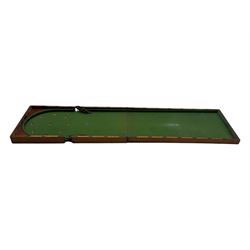 19th century mahogany cased bagatelle board, hinged case opening to reveal baize playing surface 
