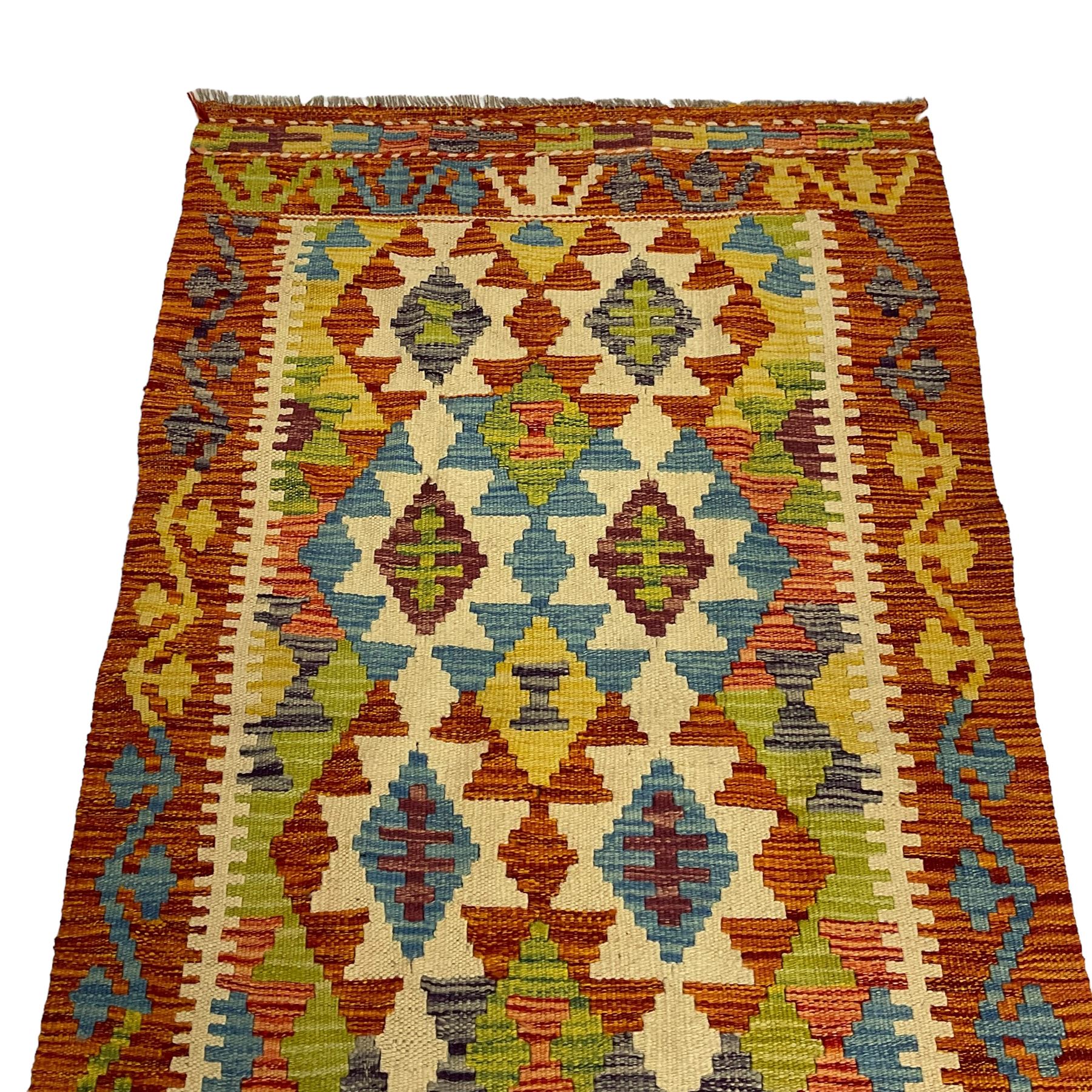 Chobi kilim multi-coloured geometric design runner
