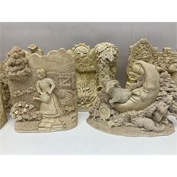 Thirty three Lilliput Lane models from the British collection and paint your own Children's Plaques, to include I am a little teapot, Gnome improvements, Dennis the Dragon, Bill and Ben, The Bobbins etc, some with boxes and deeds 