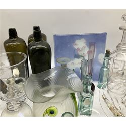 Glassware including a pair of Victorian decanters, various glasses, footed dish, heavy glass bowl etc, in two boxes