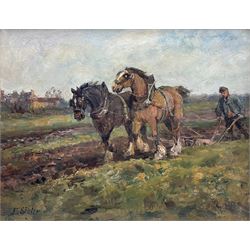 John Falconar Slater (British 1857-1937): Ploughing, oil on canvas signed 35cm x 45cm