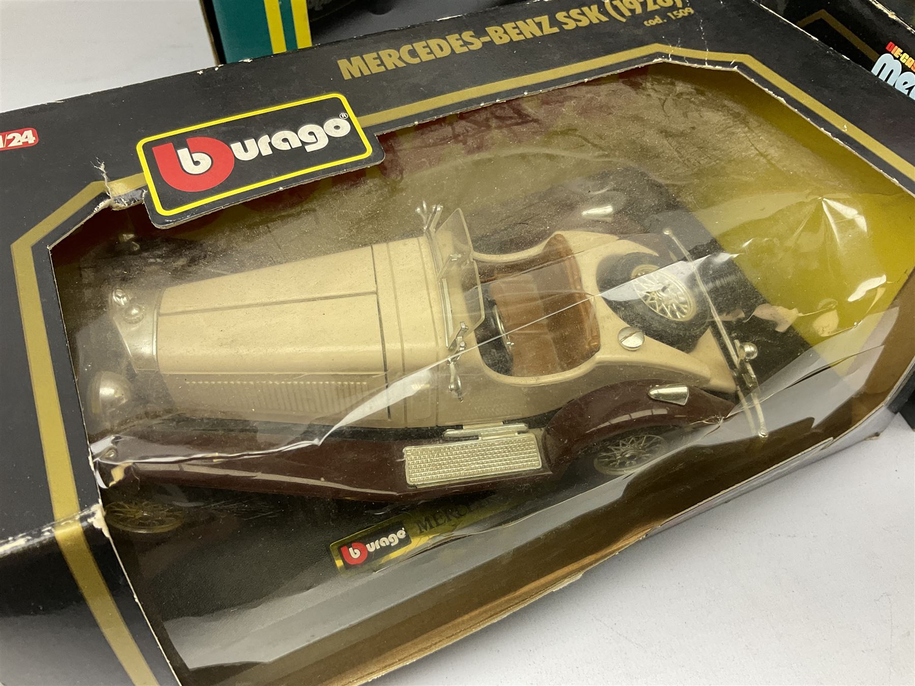 Nine 1:18/1:24 scale die-cast models - two Foxtons Mini Coopers; Road Legends Shelby Cobra; Maisto Mustang Mach III; and five by Bburago including Porsche 356B Cabriolet 1961, Chevrolet Corvette Convertible 1998 etc; all boxed (9)