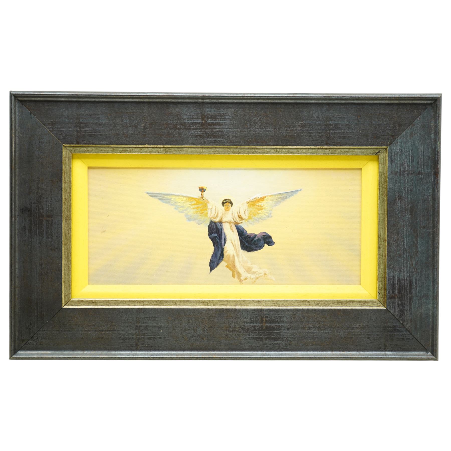 Victor Arseni (Moldovan 1969-): The Four Archangels - Michael Gabriel Raphael and Uriel, set four oils on board signed and inscribed verso 13cm x 29cm (4)