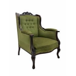 Late Victorian mahogany framed upholstered armchair