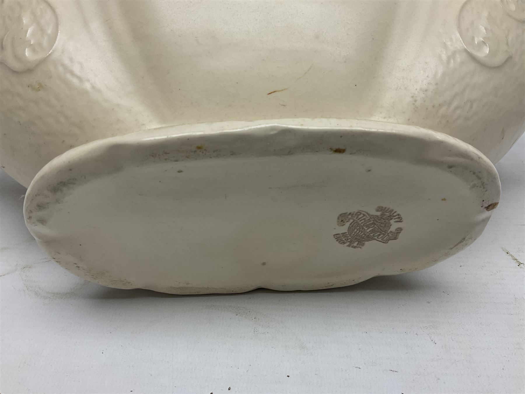 Two Arthur Wood twin handled vases to include one example in the Garden Wall pattern, together with a Beswick Ware merging green, yellow and cream vase, all with marks beneath, tallest H23cm