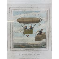 Early 20th century humorous military colour print entitled 'Reconnoitring' depicting three titled images 'Past', 'Presently' and 'Present'; published 1907 and signed on the mount by the artist C.S. Collison 38 x 73cm; Hogarth style frame