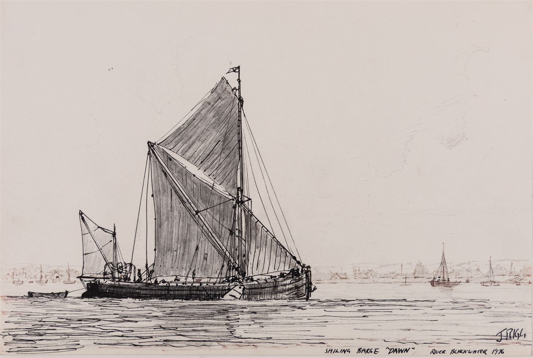 Jack Rigg (British 1927-2023): 'Aberdeen' and 'Sailing Barge Dawn - River Blackwater', one pencil and one ink sketch signed, titled and dated 1956 and 1976, max 28cm x 23cm (2) (unframed)
