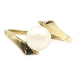  9ct gold pearl cross-over ring, hallmarked   