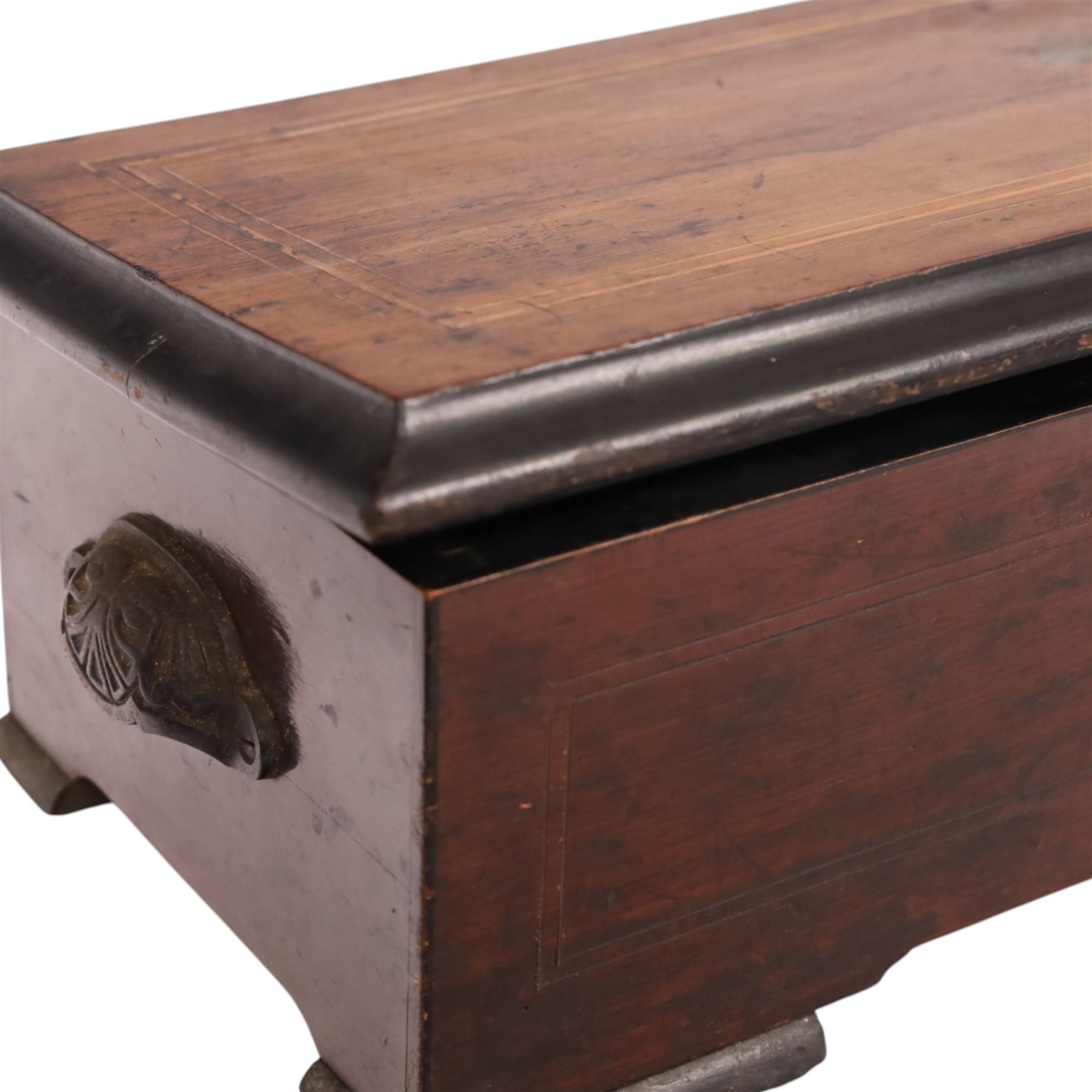 Swiss-Late 19th-century musical box playing ten airs, 62 tooth steel comb and brass cylinder, crank operated going barrel with a jewelled governor, with original tune sheet, W60cm