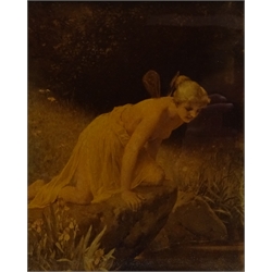  Fairies, pair of Victorian crystoleums, Girl with a Fan, crystoleum after Max Nonnenbruch dated 1900 and one other depicting Children Playing Cards max 25cm x 16cm (4)  