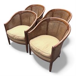Set of four bergere armchairs with woven rattan back and sides