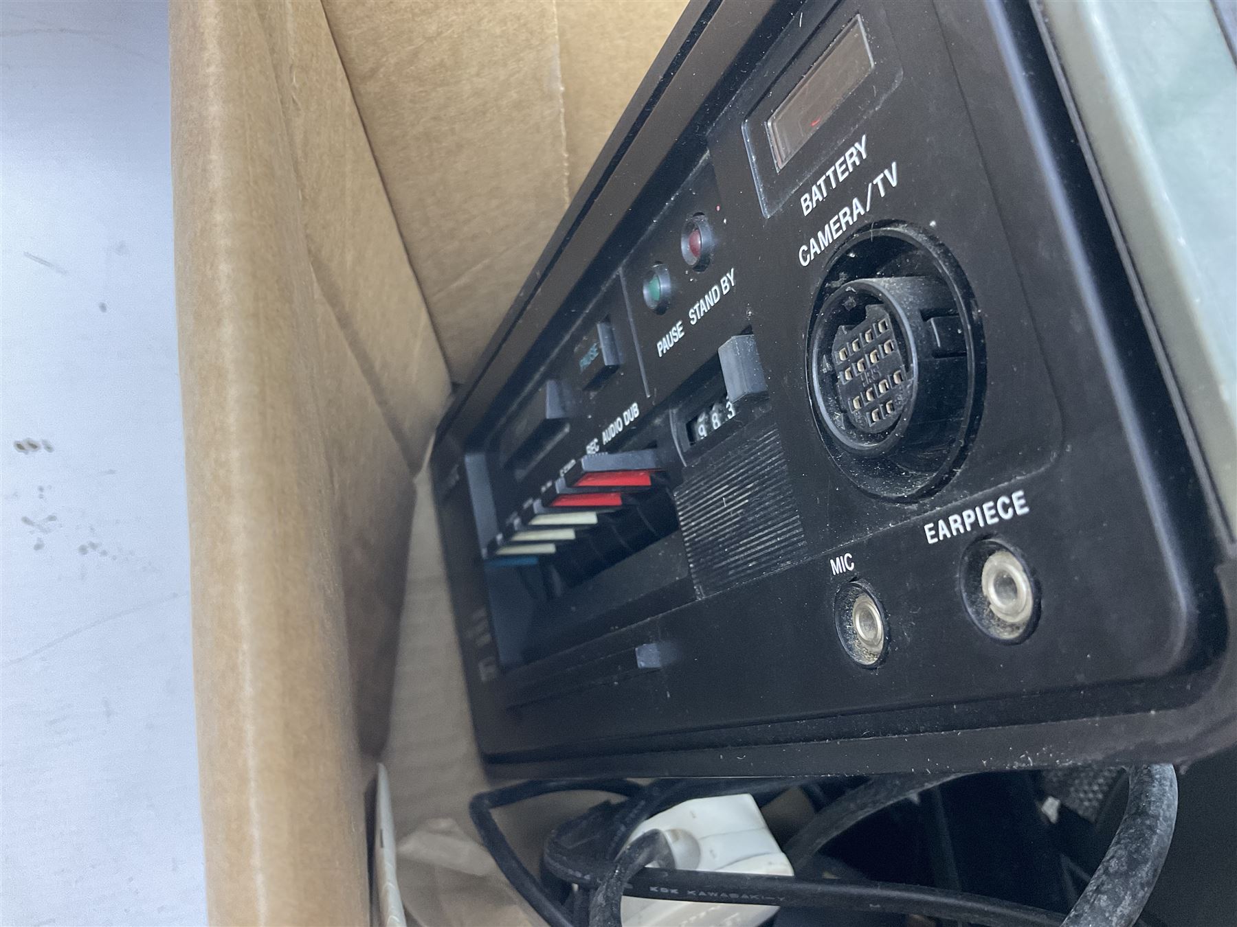 Cased Sony 'Trinicon' HVC-200P video camera, Sony Betamax portable video cassette recorder, cased Sony Video 8 CCD-V100E video camera, Sony SL-F1UB portable video cassette recorder, two Sony AC power adaptors etc