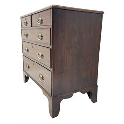 Small George III figured mahogany chest, fitted with two short and three long graduating drawers, on bracket feet