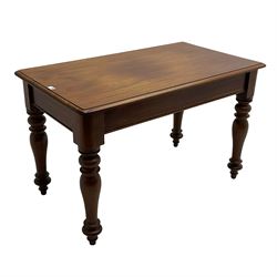 Victorian mahogany side table, moulded rectangular top over plain frieze rails, on turned supports