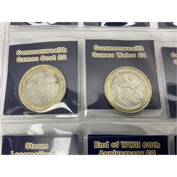 Mostly United Kingdom Queen Elizabeth II commemorative two pound  coins, including 2017 'Jane Austen', 2018 'Sea King', 2018 'Vulcan' etc face value of UK coins approximately 98 GBP