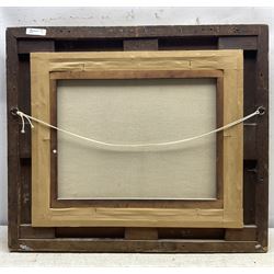 Hillyard (British 19th Century): Grey Hunter in a Stable - Horse Portrait, oil on canvas unsigned, attributed on the mount, in heavily ornamented swept gilt frame, 41cm x 51cm 