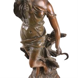 After Moreau, pair of spelter figures Les Bles and Nid de Mesanges