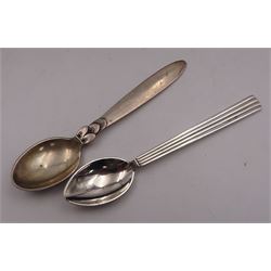 Collection of silver and silver-gilt coffee spoons, including Norwegian and Danish silver examples by George Jensen and enamel examples by Anton Michelsen, each with impressed marks beneath 