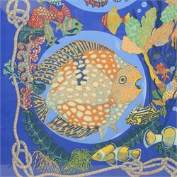 Hermes Grands Fonds silk scarf designed by Annie Faivre, framed, H100cm, W99cm