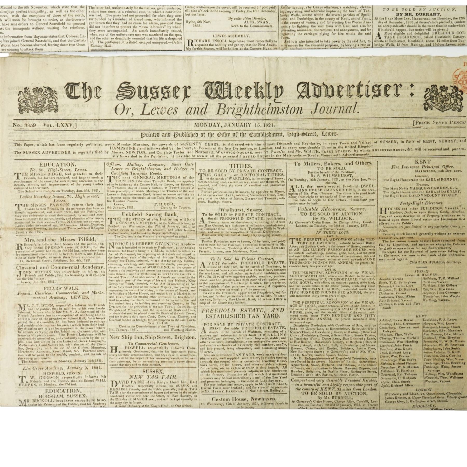 Collection of 18th and 19th century newspapers including Kentish Gazette 1773, five copies of The London Chronicle 1758-1762, Morning Chronicle 1779 and various others and a copy of American Rail-Road Journal 1832 (21)