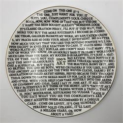 Grayson Perry (British 1960 -): ‘100% Art’, set of three ceramic plates, each with artist's seal printed to base and individually marked either with York Art Gallery, Sainsbury Center or The Holburne Museum