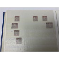 Mostly Great British Queen Victoria stamps, including penny black with black MX cancel, 1840 two pence blue with black cancel, imperf penny reds singles and pairs, perf penny reds stars and plates, various postmarks or cancels, penny reds on pieces or covers, halfpenny 'bantams', other QV issues with some higher values etc, housed in a blue stockbook