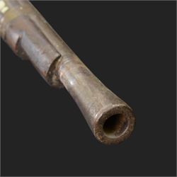 Indian Jezail style flintlock musket, with 118cm barrel, the East India Company lock marked 1818,  the curved butt inlaid with mother of pearl and brass decoration, overall L155cm