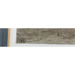 John Wilson Carmichael (British 1800-1868): North Sunderland Harbour, watercolour en grisailles heightened in white signed 12.5cm x 20cm