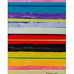 Kieron Farrow (British 1949-): 'Horizon', three oils on board signed and dated 2024, two of the same size, one slightly larger, 41cm x 30cm (3)