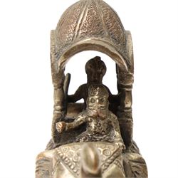 Asian bronze koro with raised decorative panels, two Indian elephants and one other Indian item