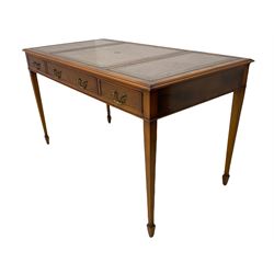 Bevan Funnell reprodux Georgian style yew wood library table, with leather top 