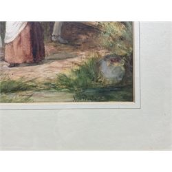 Agnes Pringle (British fl.1884-1993) : 'The Primrose Gatherers', watercolour signed, titled on mount 29cm x 51cm