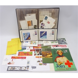  Collection of 1970's and later Great British FDCs in a folder, mixed stamps in two booklets, World stamps on covers, commemorative stamps etc, in one box  