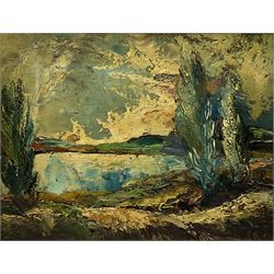 Isherwood (20th century): Landscape with Trees, oil on board unsigned 34cm x 44cm