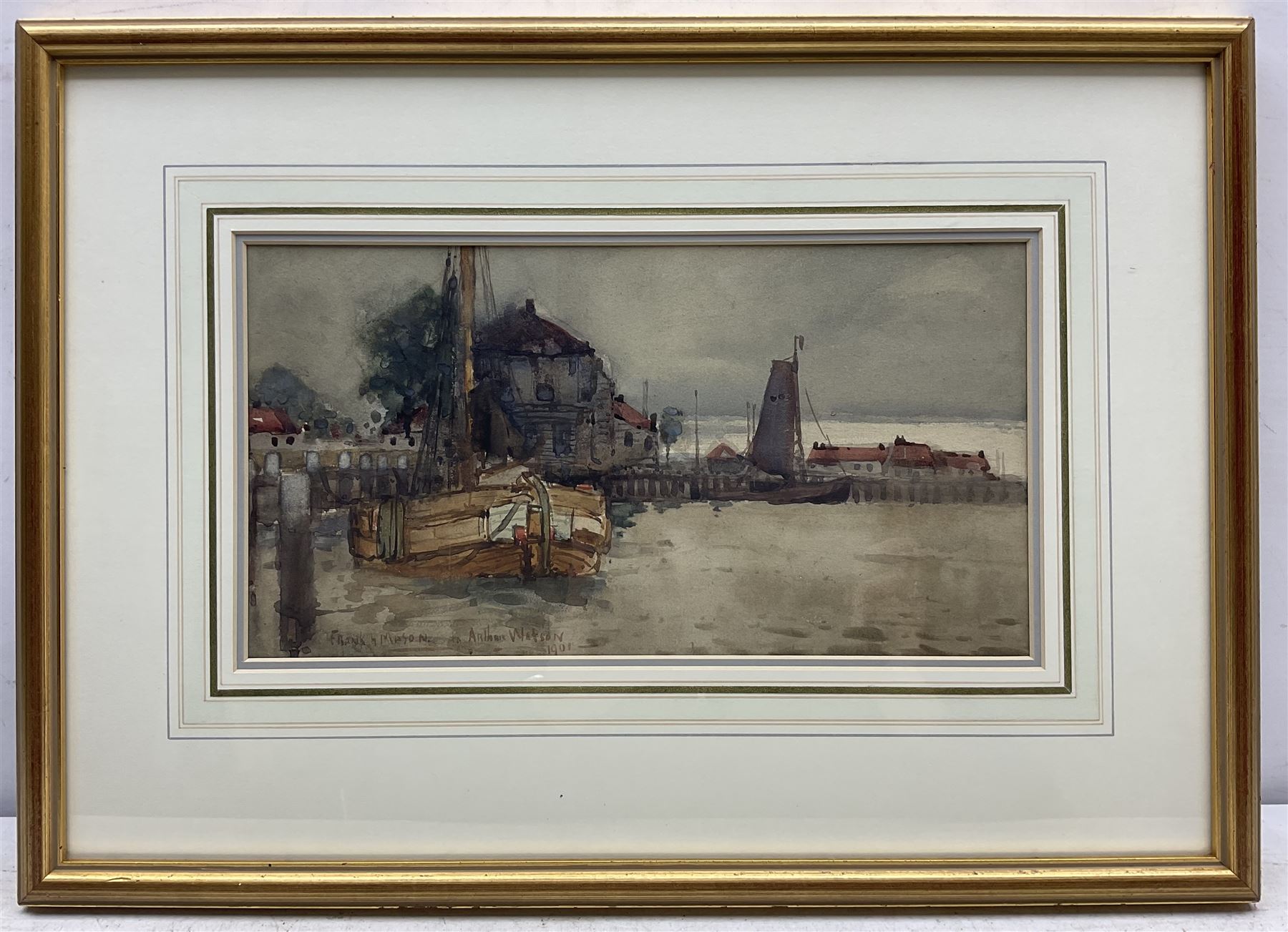 Frank Henry Mason (Staithes Group 1875-1965): 'On the Dutch Coast', watercolour signed and inscribed 'to Arthur Watson 1901', 17cm x 32cm 
Provenance: private collection, exh. Phillips & Sons, The Dower House, Cookham, October 1996, label verso