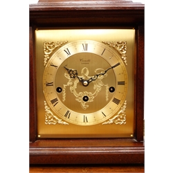  Comitti of London mahogany cased bracket clock, square brass dial with silvered Roman chapter, triple train Franz Hermle movement  No.340-020A Westminster chiming the quarter hours on rods, clock No.COllCH, with original key, swing ticket and instructions, purchased 29/7/98, H30cm  