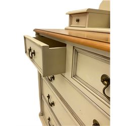 Laura Ashley pine and cream finish vanity chest, fitted with two short and three long drawers, swing mirror back