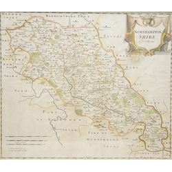 Richard Blome (British 1635-1705): 'A Mapp of the County of Leicester with its Hundreds', 18th century map with hand-colouring pub. c.1673; 
Robert Morden (British c.1650-1703): 'Northamptonshire' and Suffolk', two 17th/18th century engraved maps with hand-colouring together one other similar max 36cm x 42cm (4)