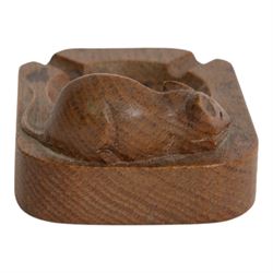 Mouseman - tooled oak ashtray, rectangular form with canted and rounded corners, carved with mouse signature, by the workshop of Robert Thompson, Kilburn, W10cm