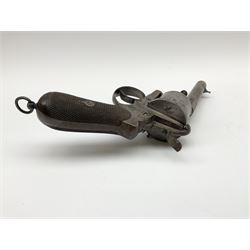 Mid-19th century 12mm (approx. .45cal.) six-shot pin fire revolver with single and double action, bears English proof marks, rifled barrel, fitted ejector rod and chequered walnut split grips L25cm