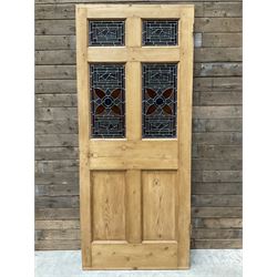 Early 20th century pine six panel door with later stained glass panels